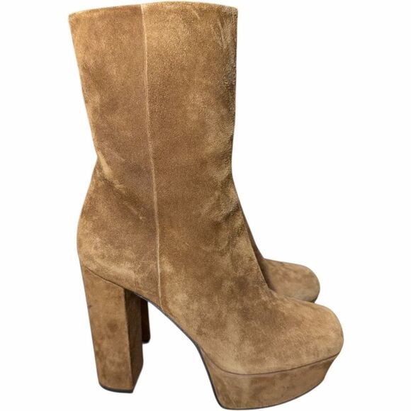 Gucci Claudie Suede Platform Ankle Boots Brown Zip Block Heel 35.5 - Picture 1 of 11